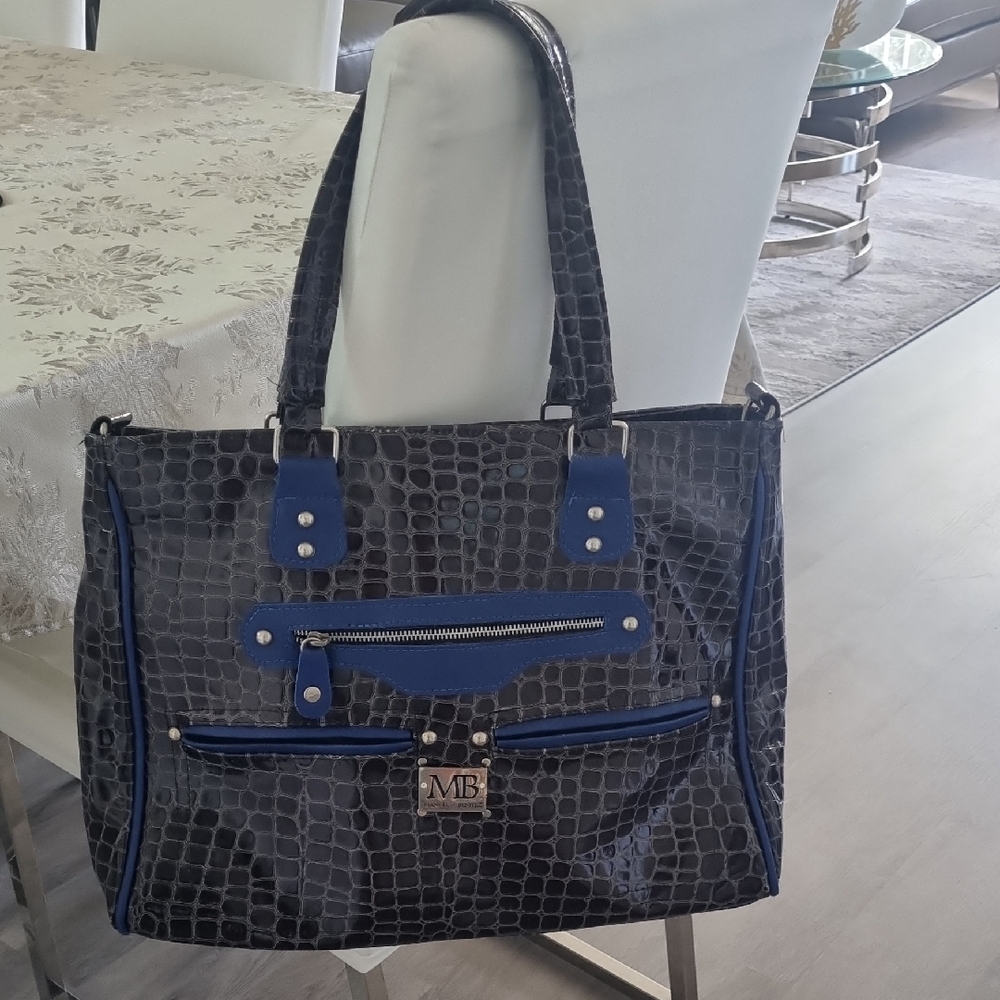 Blue and Black Crocodile Pattern Tote Bag